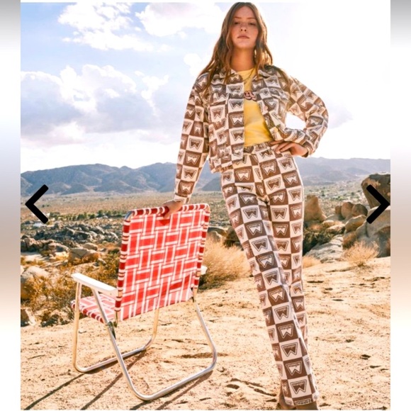 Wrangler Pants - Free people x wrangler collab cream brown logo flare denim pants spring jeans